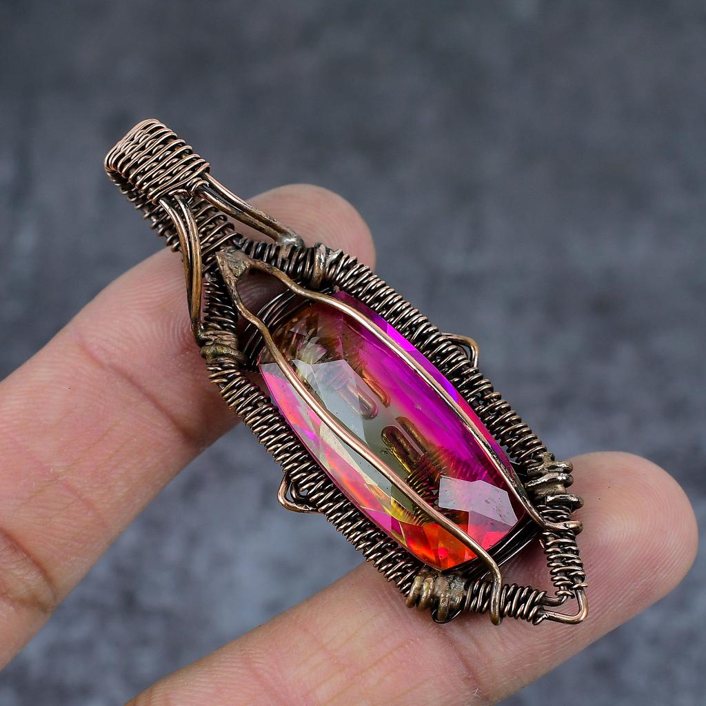 Natürlicher zweifarbiger Turmalin-Kupferdraht-Wickelanhänger, Geschenk, Schmuck, 7,8 cm, m5U26