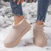 Women's Solid Color Thick Plush Snow Boots Comfortable Flat Ankle Boots Woman Winter Casual Slip On Flat Cotton Shoes
