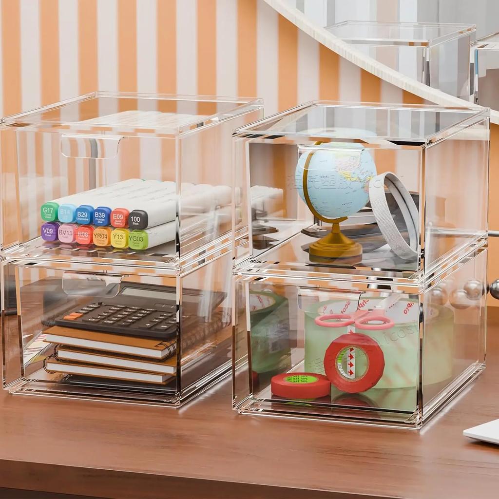 1/2 KS Organizéry do zásuvky stola Stohovateľné Priehľadné Úložné priestory do kúpeľne Organizér na make-up Akrylové úložné boxy Priehradky Organizér na písacie potreby