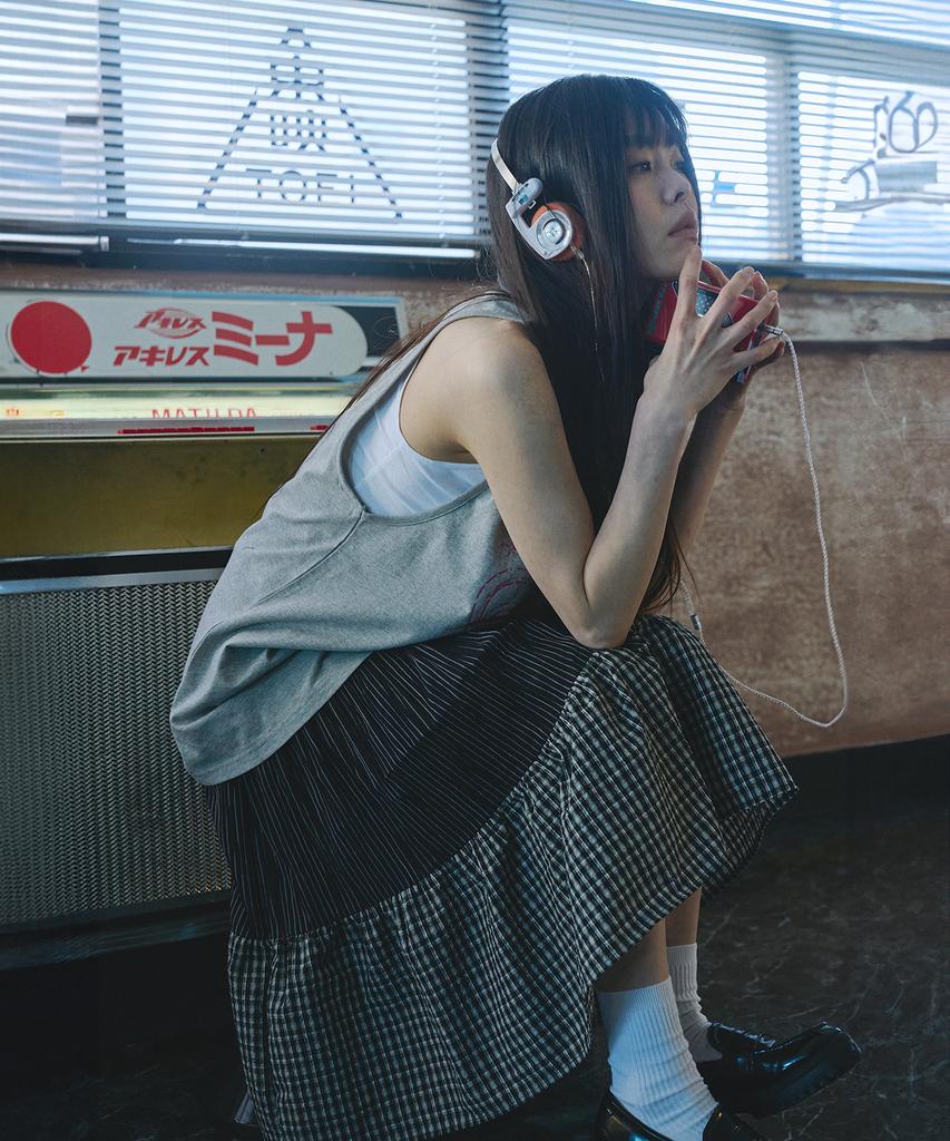 Mihebeu Three-Pattern Shirred Vintage Skirt Black