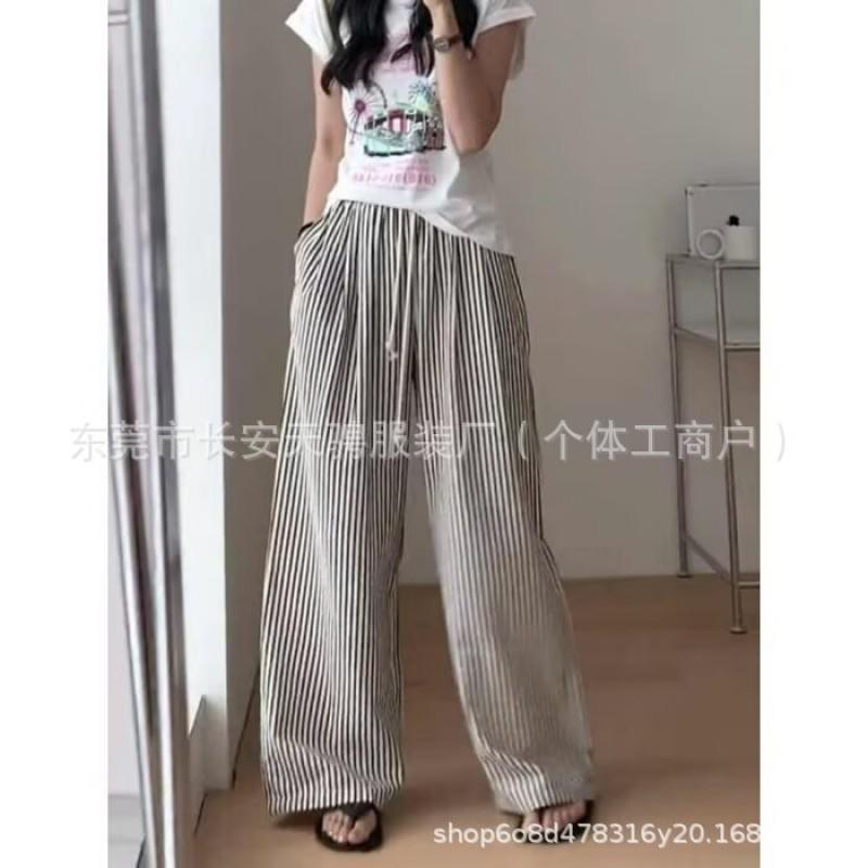 Fashion Striped Wide Leg Pants Women Slimming Casual Trousers