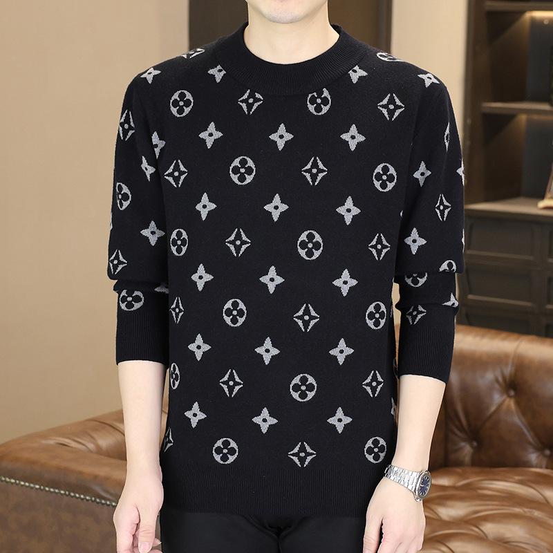 2025 European Trendy Men's Round Neck Jacquard Sweater - Korean Style Winter Knitwear