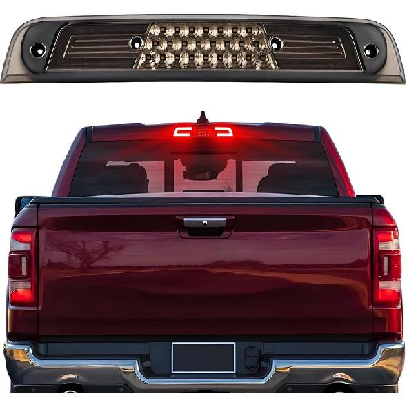 R&F Auto LED Strobe Third Brake Light Compatible With Ram 1500 2500 3500 4500 5500, 2010-2018, F1 Style Red Flash Smoked High Mounted Stop Lights