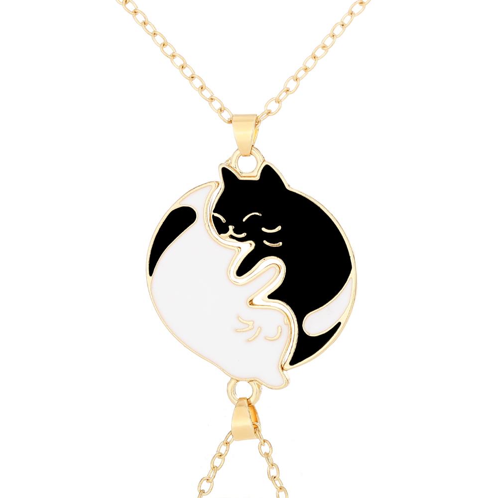 

Funny 2Pcs/Set BFF Yinyang Black And White Cats Puzzle Pendant Necklace For Best Friends Friendship Jewelry 45cm