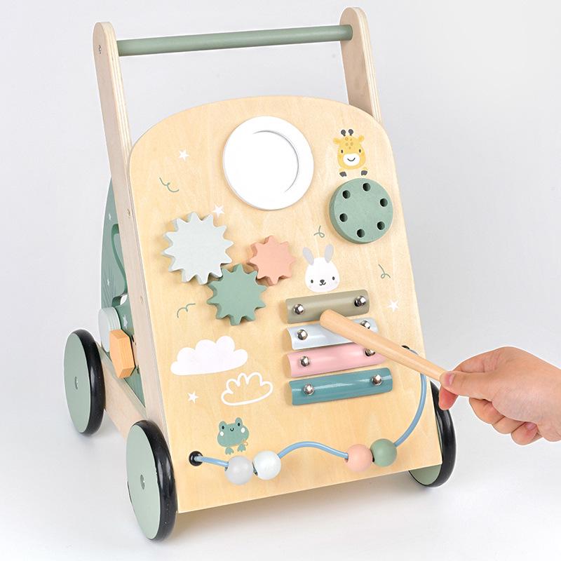 Multifunctional Baby Walker with Wooden Xylophone, Beads, and Gears - Educational Role-Playing Toy for Toddlers