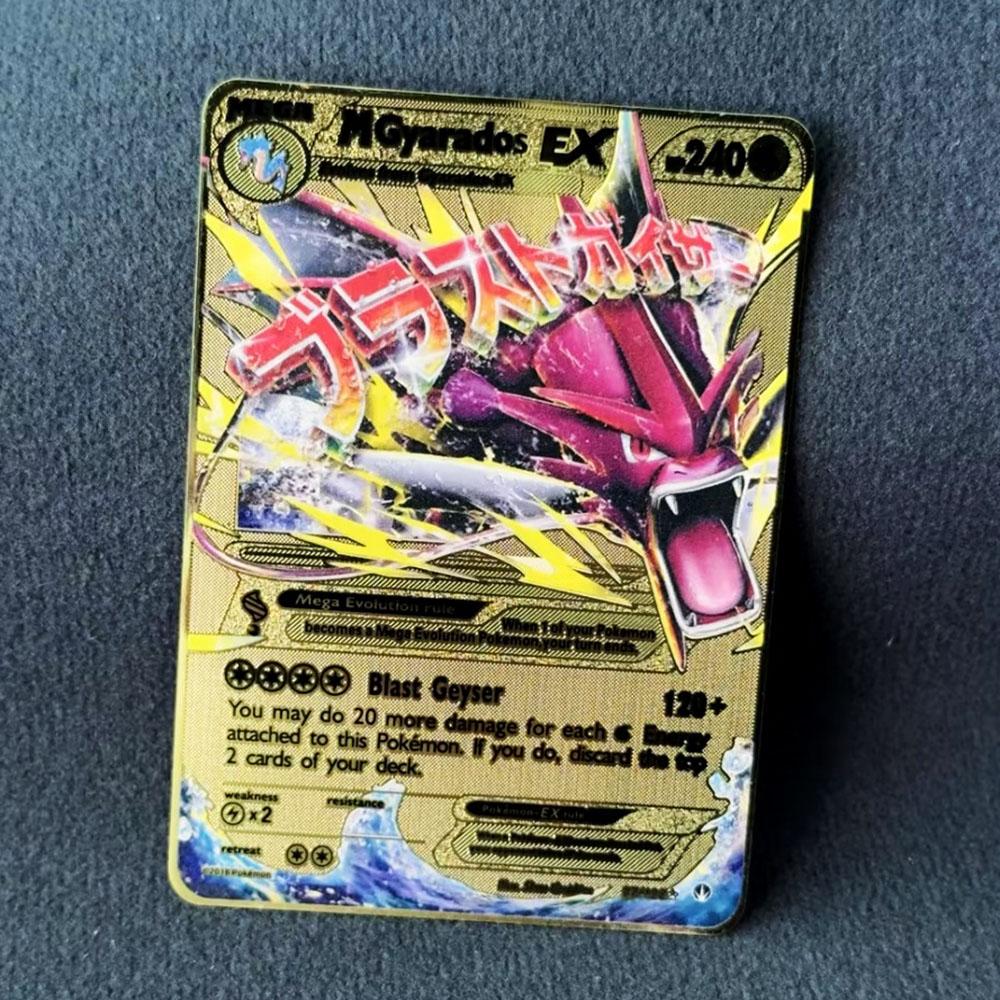 

Metal Pokemon Cards MEGA EX Charizard Venusaur Rayquaza Blastoise Gengar Self Made Classic Game Anime Collection Card Gift Toy