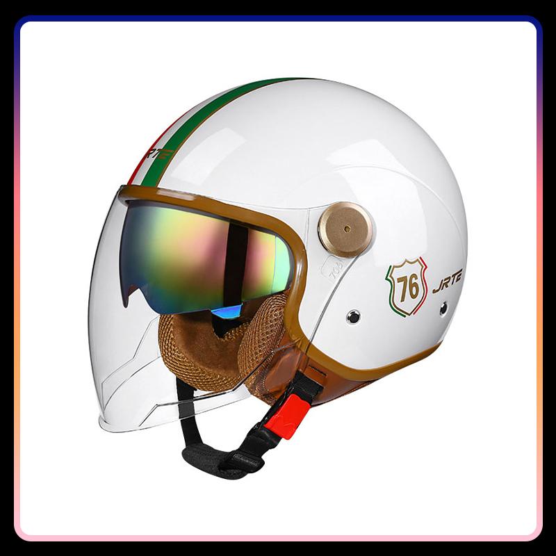 Men's Open Face Motorcycle Helmets Daul Lens Women Vintage Retro 3/4 Open Half Helmet Moto Equipment Double Visor Jet Helm DOT