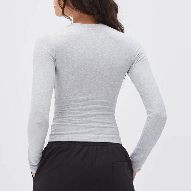 Solid Basic T Shirt Women Versatile Slim Fit Crew Neck Full Sleeve Pullovers Spring Autumn Lady Simple Crop Tops