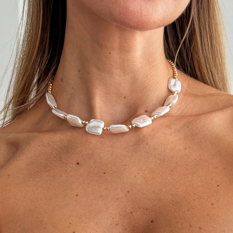 Ingemark Bohemia Imitation Peal Chokers Necklace for Women Wedding Bridal Simple Adjustable Beads Chain Y2K Jewelry Accessories