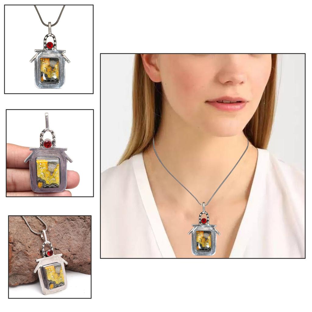Bumble Bee Jasper London Blue Topaz Gemstone Silver Jewelry Pendant 2.5"