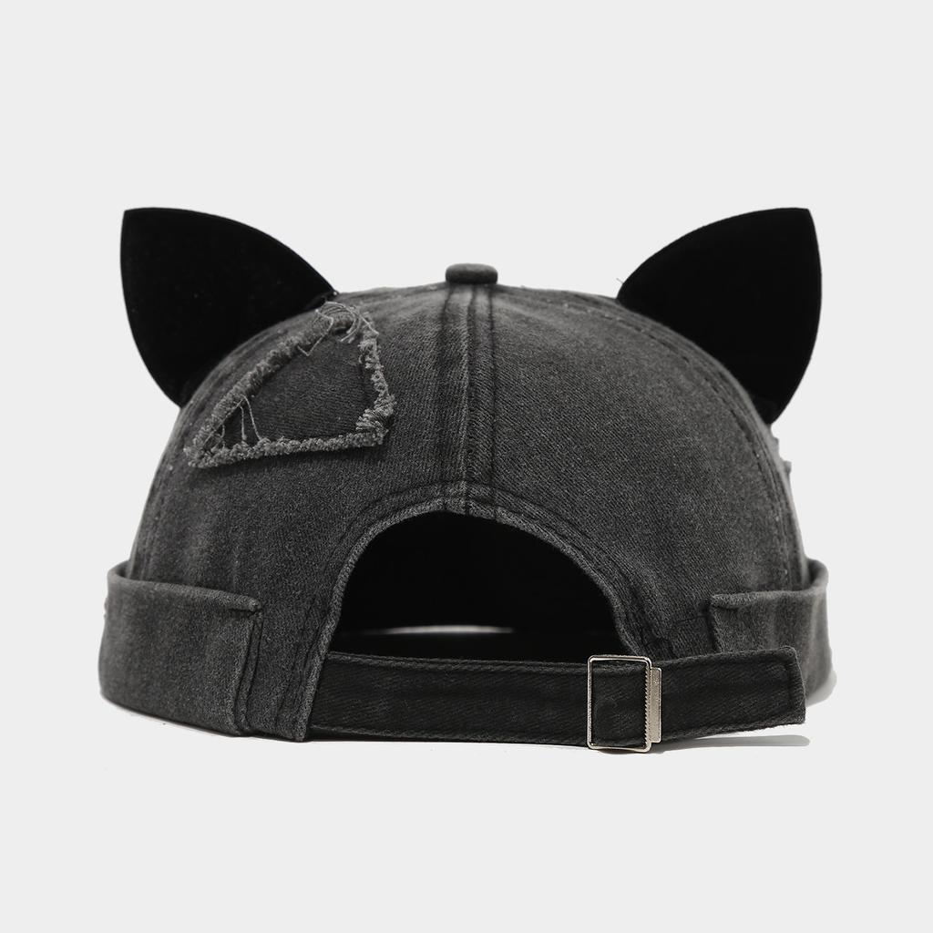 Yapi Hat Washed Retro Fox Ear Landlord Cap Female Trendy Street Personality Splicing Melon Skin Hats Male Brimless Caps