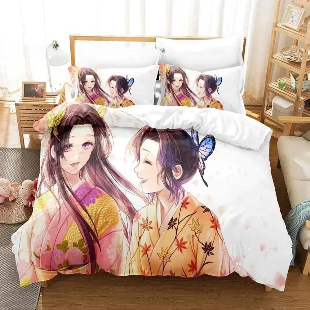 Comforter 3D Printed Anime Bed Sheet Demon Slayer Bedding Set Single Twin Full Queen King Size Bed Set Adult Kid Bedroom S