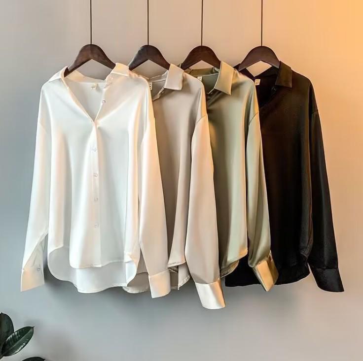 Women's Vintage Drape Long-Sleeve Satin Shirt 2025 – Versatile Retro Hong Kong Style for Spring & Autumn