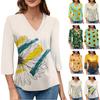 Women's V-neck Gradient Print Three-quarter Sleeve Fashion Top