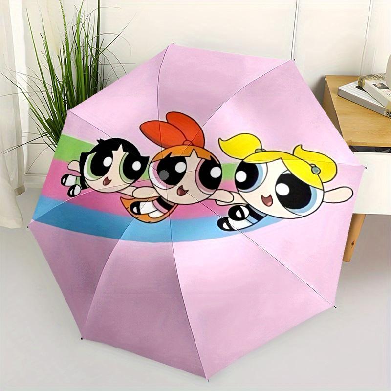 1pc Powerpuff Girls Automatic Open/close Folding Portable Umbrella with 8-Rib Structure for Women/Men, All-Season Use  a0901083