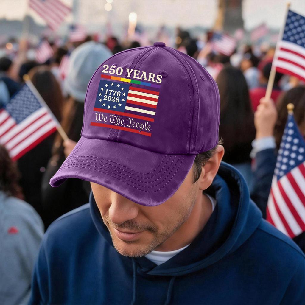 Unisex 250 Years Anniversary Baseball Cap with Vintage Washed Finish and Embroidered We The People Print Adjustable Fit