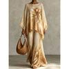 Women Floral Print Two‑Piece Outfit Set Loose Batwing Sleeve Top + Wide‑Leg Long Pants Casual Holiday Ladies Matching Suit