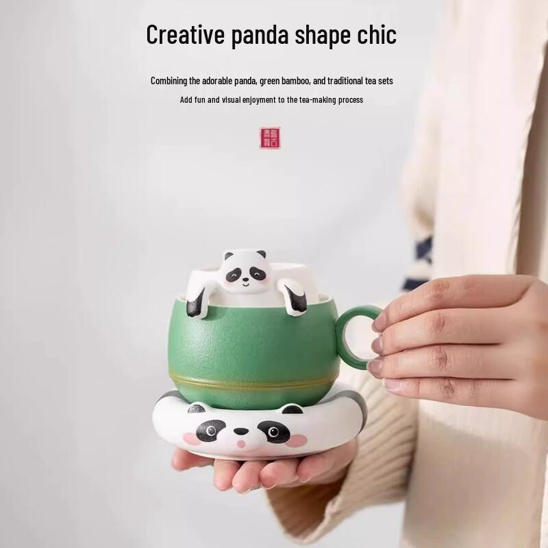 Panda Ceramic Filter Tea Mug with Coaster