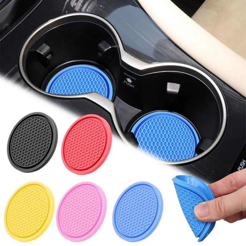Set of 2 Thickened PVC Automotive Drink Mats Cup Holders Coasters Pads For Secure Placement Of Beverages In Moving Car