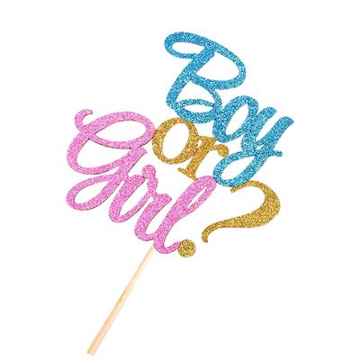 Glitter Boy Or Girl Cake Toppers Gender Reveal Party Cake Decorations  Blue  Supplies Birthday Party Cake Flags