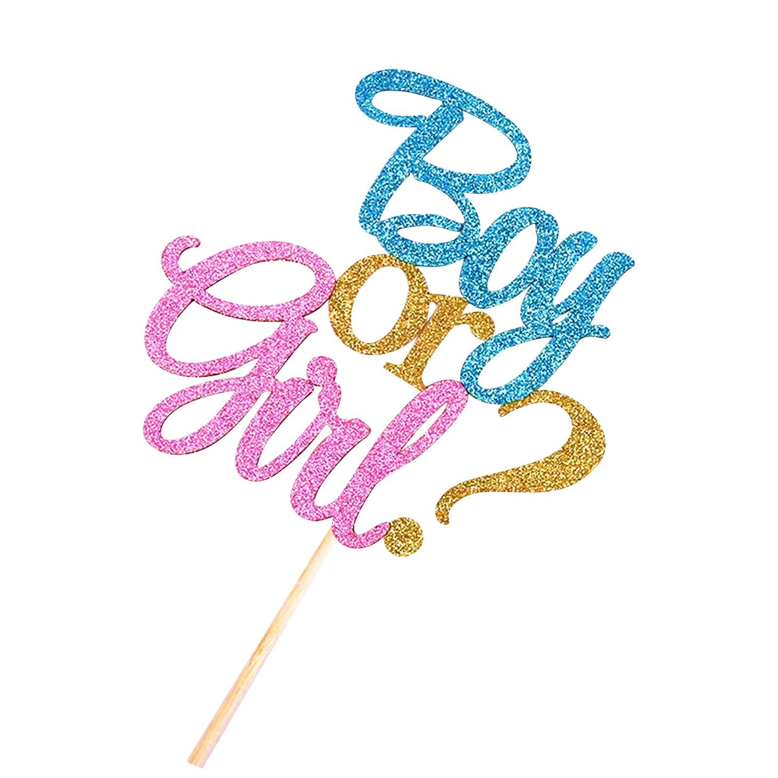 

Блискучі наповнювачі для тортів для хлопчика чи дівчинки, які виявляють стать, прикраси для вечірніх тортів, сині товари, прапорці для тортів до дня народження