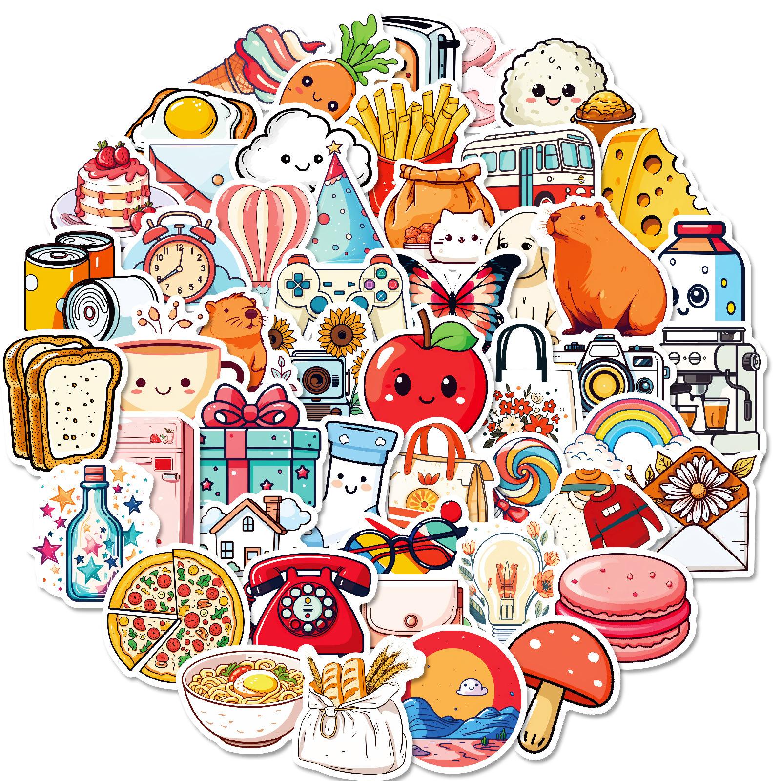 

50 Cured Life Mixed and Match Cartoon Stickers Apple Cup Ins Small Freshman Account Decoration Stickers