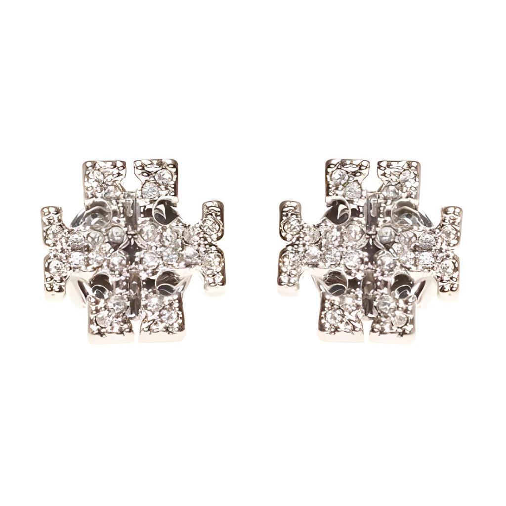 Tory Burch Classic Logo Silver Earrings With Diamonds Women earrings 53423-042