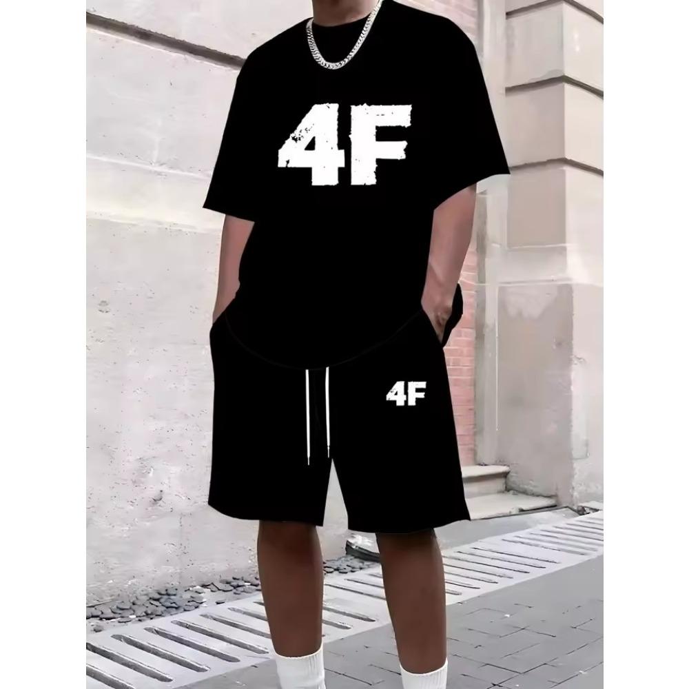 Summer New Men's Pullover Round Neck T-shirt Sports Suit Letter Printed Soft Men's Short Sleeved Shorts Two-piece T-shirt Set