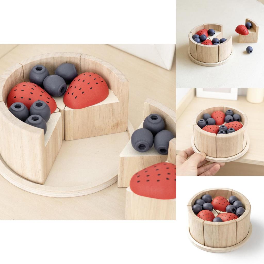 Wooden Simulation Blueberry Strawberry Cake Model Children Toy Set For Imaginative Learning