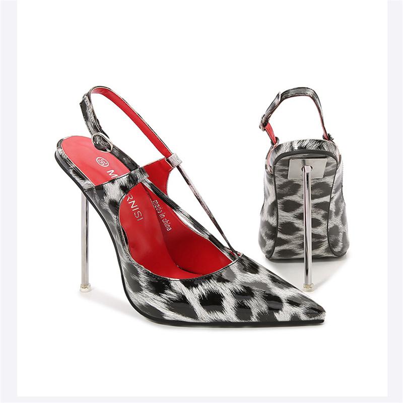 

Сексуальные туфли-лодочки с острым носком, металлическим тонким каблуком и леопардовым принтом, женская обувь, модные туфли на высоком каблуке с вырезами 12 см, летние вечерние туфли-стилеты 46 белый