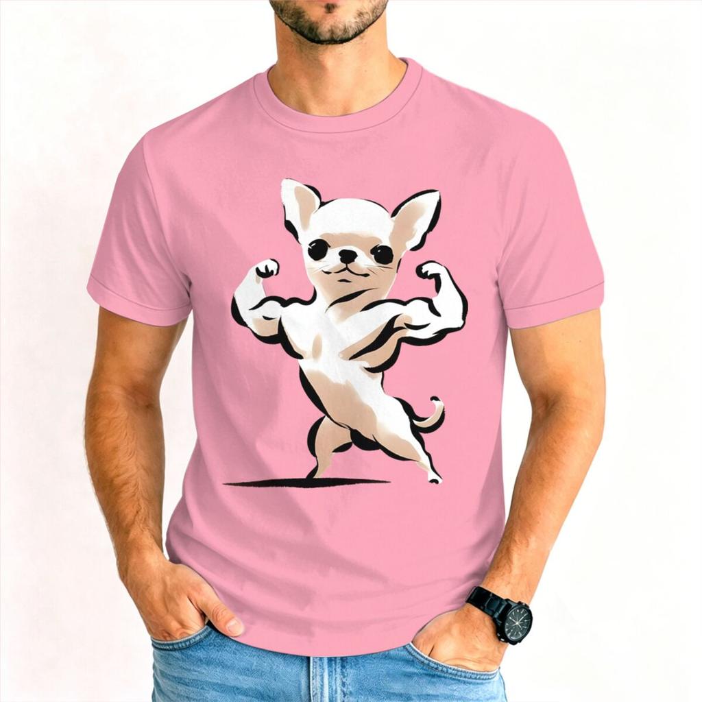 Cartoon Gym Chihuahua Tshirt Unisex Humor Dog Lover Graphic Tee Casual Short Sleeve Streetwear Tshirts