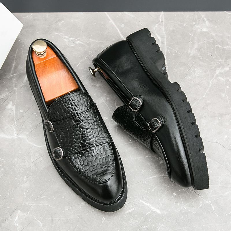 Fashion New British Mens Casual Shoes Luxury Brand Thick Soles Outdoor Work Shoes High Height Loafers Comfy Leather Dress Shoes Mocassin