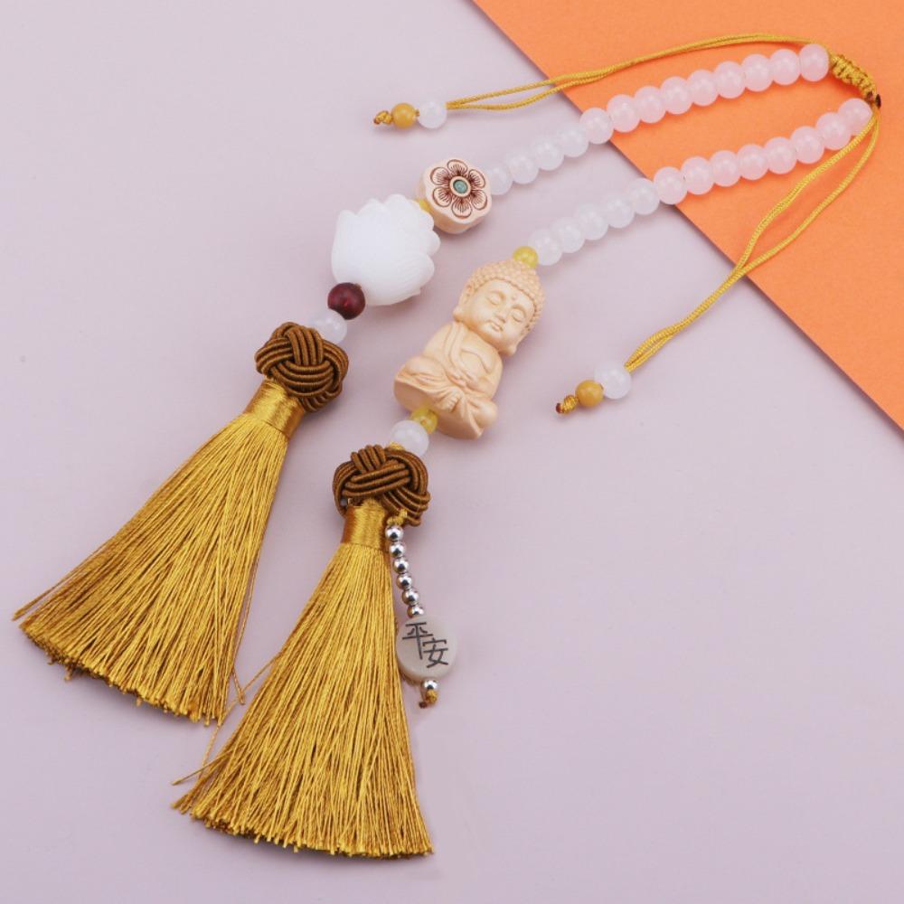 Double Tassel Car Buddha Pendant Lotus Flower Hanging Ornament Protective Buddha Statues Chinese Traditional Culture Good Luck