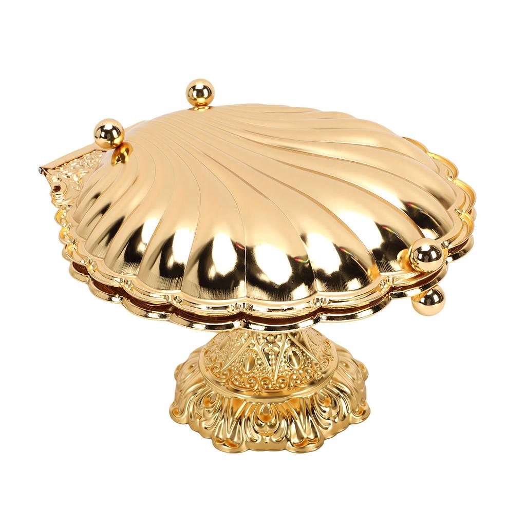 Fruit Serving Tray Gold Vintage Seashell Shape Metal Footed Fruit Plate with Lid for Dried Fruits Snacks