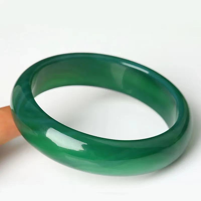 Natural Green Chalcedony Bracelet Fashionable Charm Emerald Bangle Women's Gift