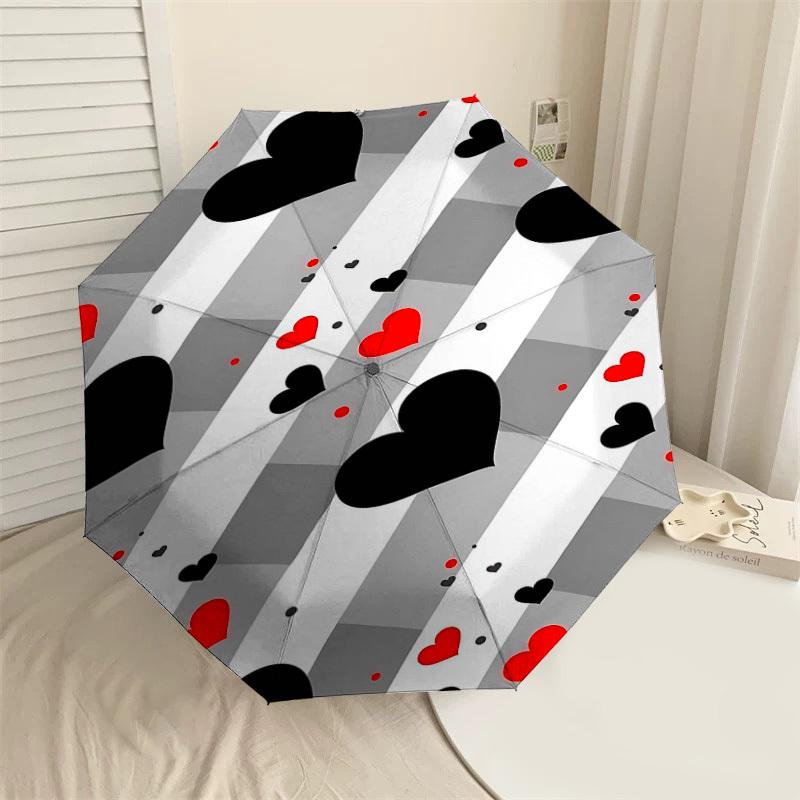 1PC Heart Love Automatic Open/Close Umbrella Compact Folding Umbrella with 8-Rib Shaft lightweight esign, Highquality Fabric1182A