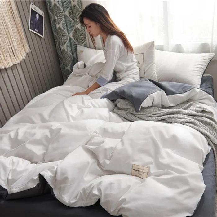 2024 new solid color double polished bed four-piece set Japanese bed sheet quilt cover mattress student kit multi-specification