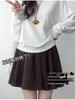 Women's Coffee Pleated A-Line Short Skirt - High-Waist, Slimming, Anti-Exposure Academic Style for Autumn 2025.