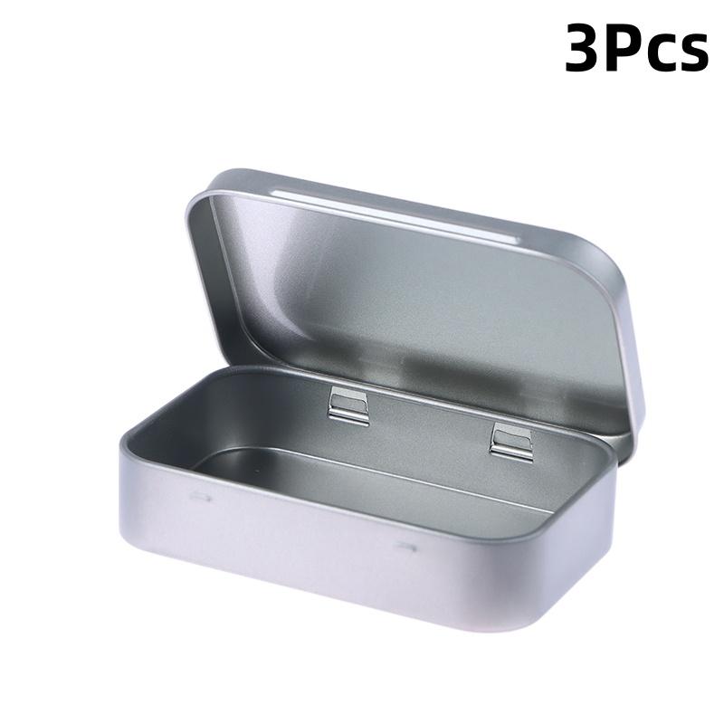 3 ks malá prázdná kovová plechovka na peníze, mince, sladkosti, klíče, organizér, plechovka pro survival kit, stříbrná, černá, zlatá, bílá, s výklopným víkem, krabička na šperky