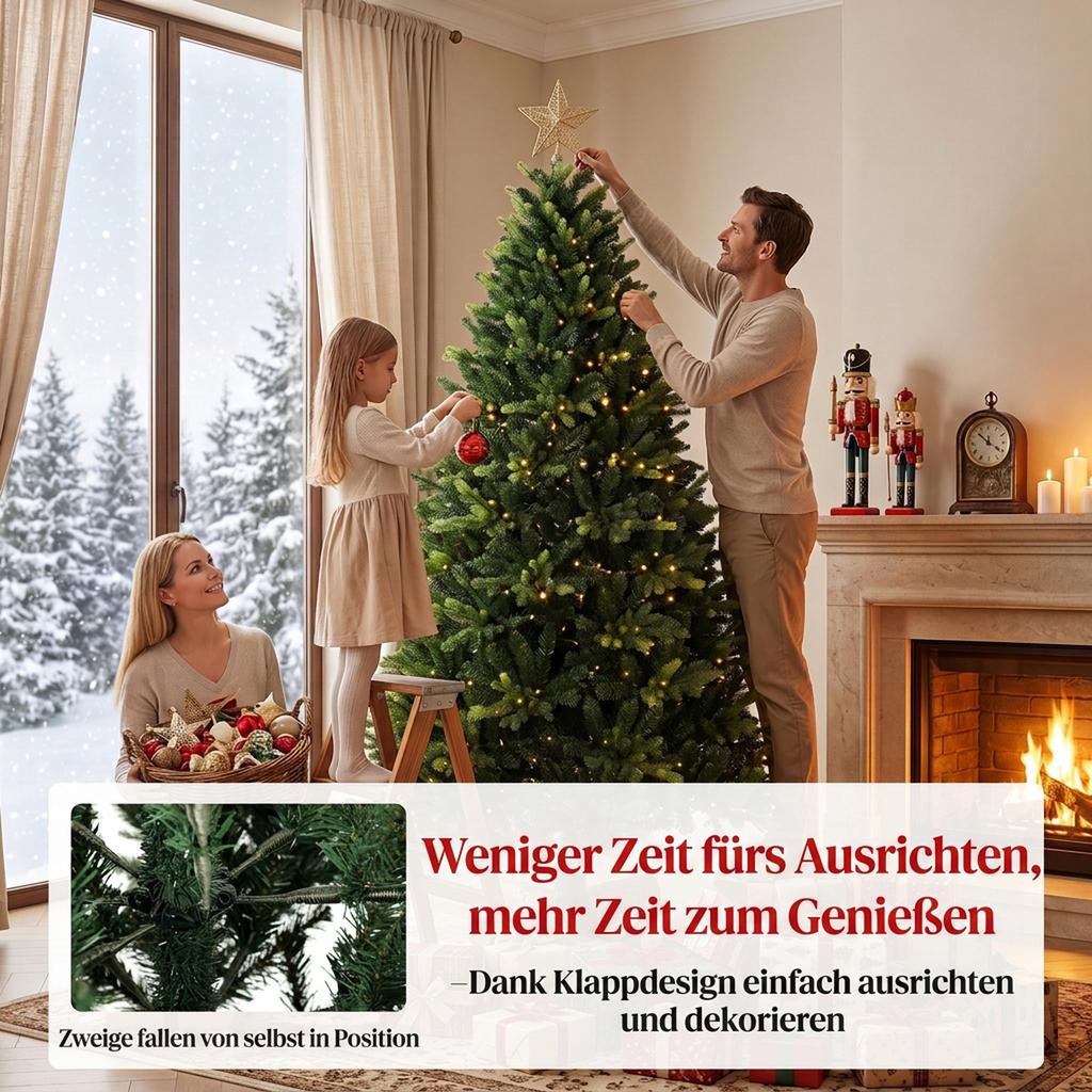 Artificial Christmas Tree, Hinged Xmas Tree with 2419 PE & PVC Branch Tips, 6ft, Green