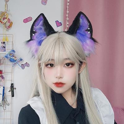 Handmade Plush Headgear Wolf Ears Headband Spread Starry Sky Dark Two-dimensional Cos Headband Simulation Beast Ears Hair Accessories