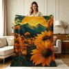 Soft Warm Flannel Blanket Sunflower Mountain Sunset Landscape Print All Season Blanket for Sofa Couch Bedroom Living Room Office Home Decorative Light
