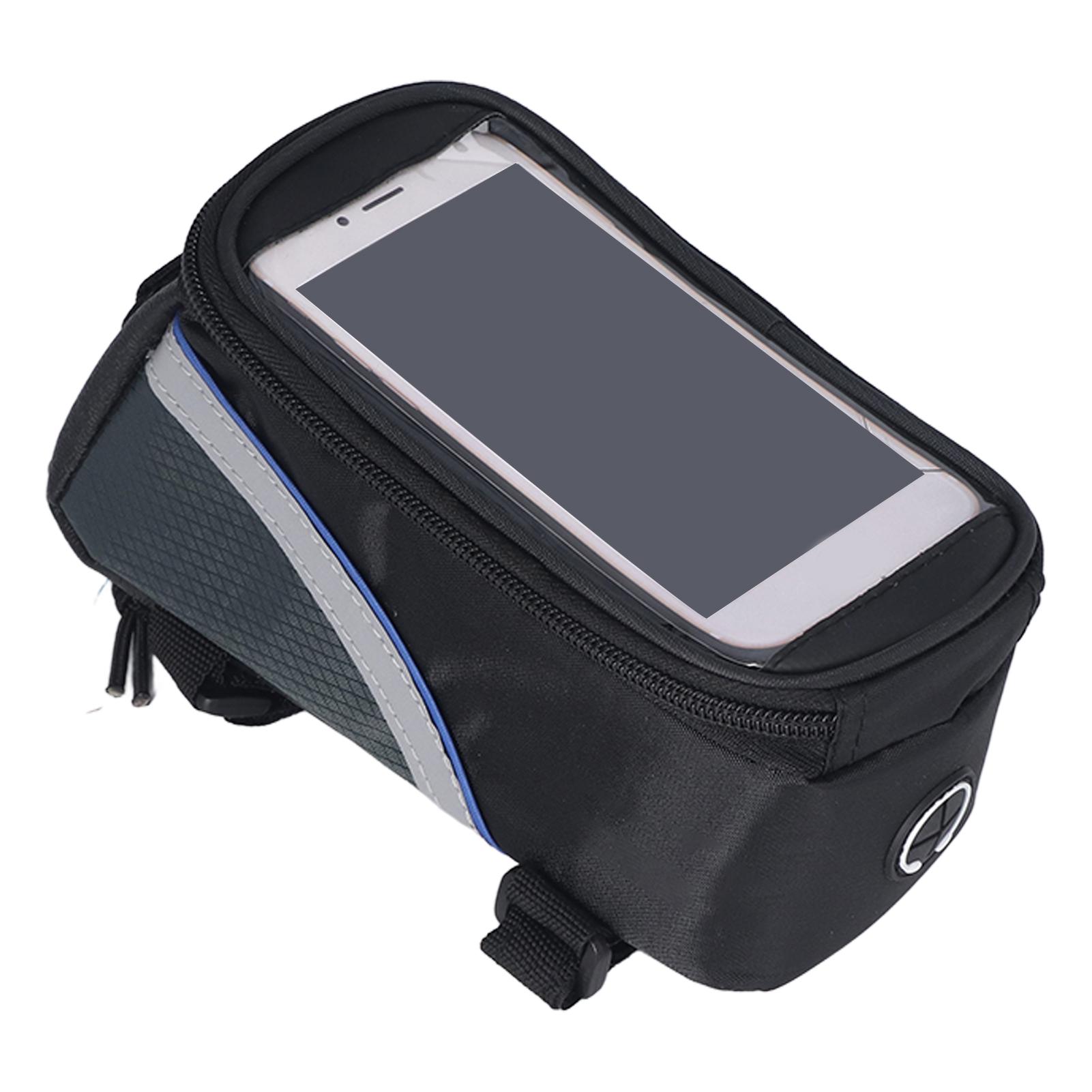 Waterproof Bike Top Tube Bag Bike Touchscreen Phone GPS Mount Bag Cycling Pouch for Phone Within 5.5 Inches Black Blue