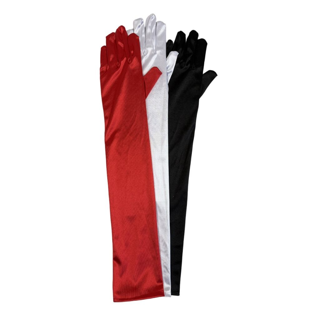 Solid Color Satin Gloves Full Finger Etiquette Mittens Elastic Long Gloves  Cosplay Accessory