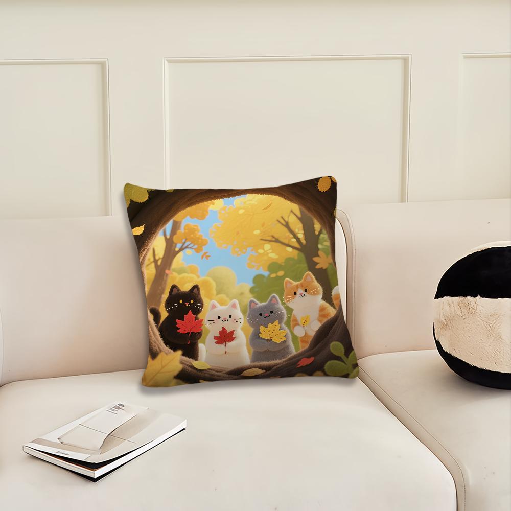 Cartoon Kitten Autumn Cute cushion cover Pillow Cover Decoration Room Home Sofa living Office Car Nordic Simplicity