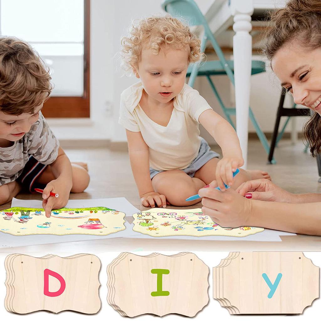 12 Pcs Unfinished Hanging Wood Plaques for Painting Wood Burning Home Decor