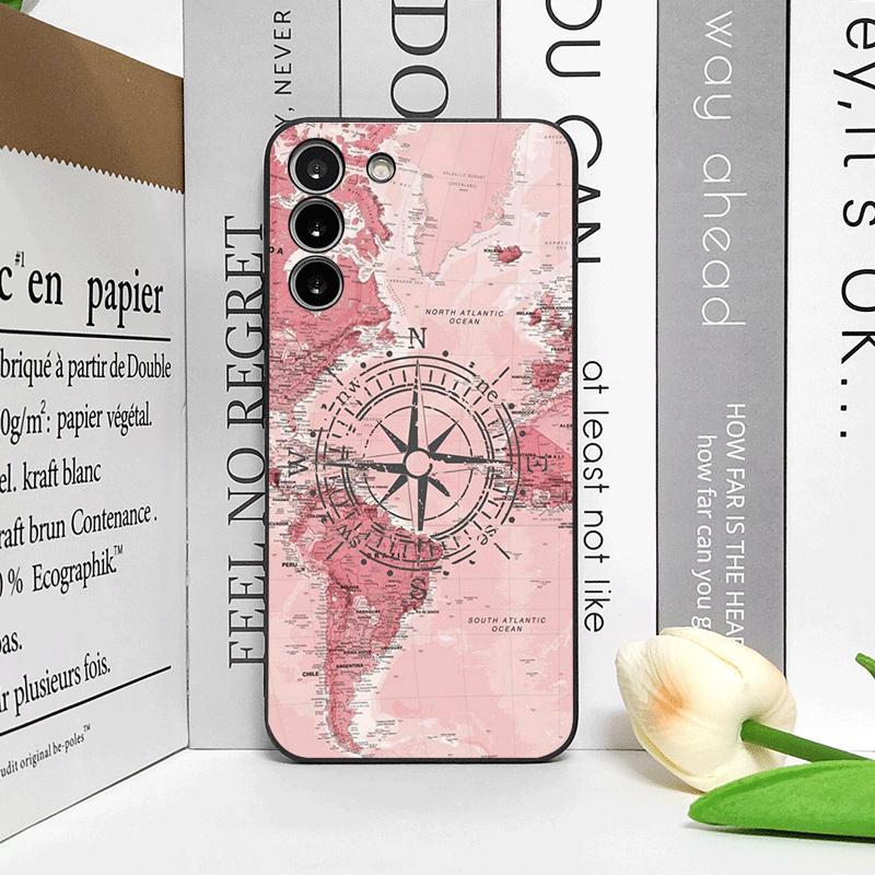 Pink World Map Printed Phone Case for Samsung S24 S23 Ultra S22 S25 Plus S21 S20FE 5G Shockproof Cover for Galaxy S25 Edge Shell