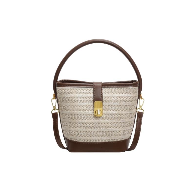 

Color matching grass woven handbag bag women s bag new fashion bucket bag niche casual versatile messenger bag