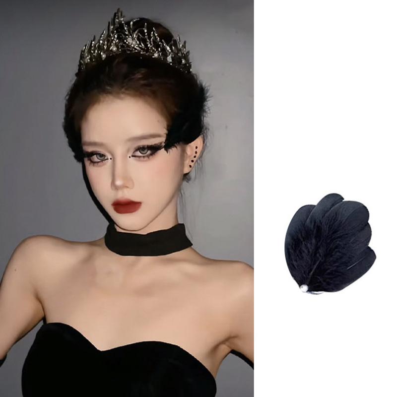 White Swan Feather Headdress Hairpin Halloween Clip Fairy Fluffy Hair Accessories Female Hanfu Plush Accessories Side Clip