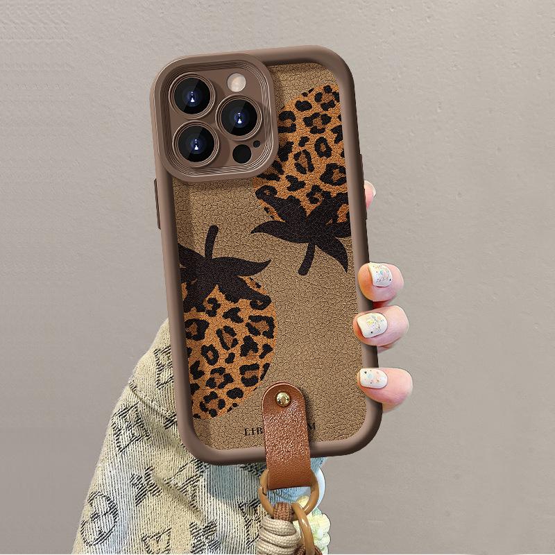 Leopard Print Lanyard Is Suitable for Apple 16 Mobile Phone Case 15PRO Autumn and Winter 14 Matte Silicone 13 Lambskin 12 Anti-drop 7/8